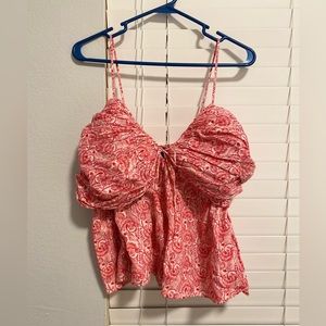 J Crew Gathered Lurex gauze cami in pink dandelions